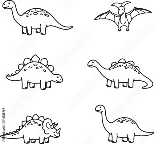Adorable Dinosaur Illustrations Six Cute Dino Drawings for Kids, Coloring Pages, and More