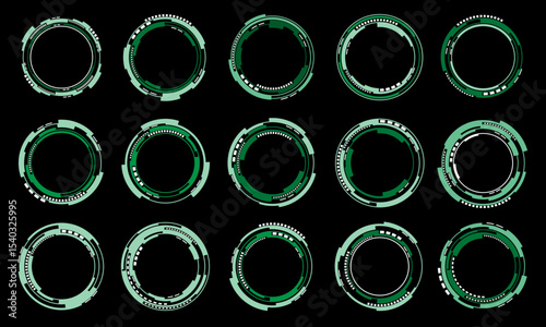 Set of sci fi white green circle user interface elements technology futuristic design modern creative on black background vector