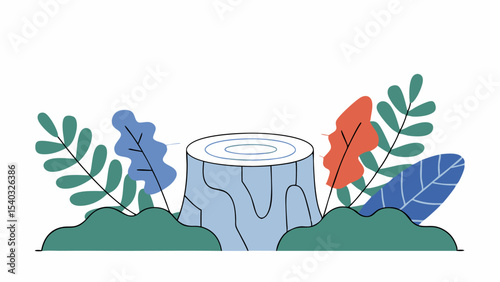 Tree Stump with Colorful Leaves
