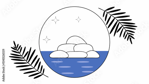 Serene Island Oasis Minimalist Illustration