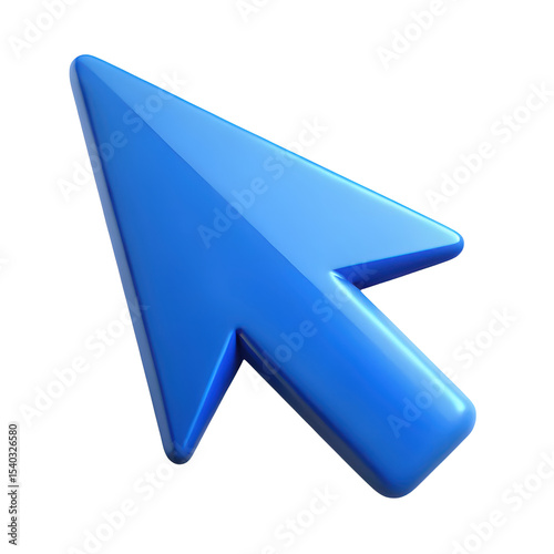 Glossy blue computer mouse cursor arrow pointing up isolated against a black background