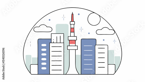 Seoul Skyline at Night - Minimalist Line Art Illustration