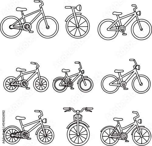 Collection of Line Art Bicycle Illustrations Kids Bikes, Adult Bikes, and More