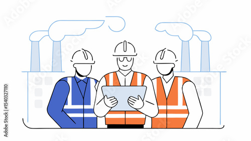 Industrial Workers Reviewing Plans on Tablet