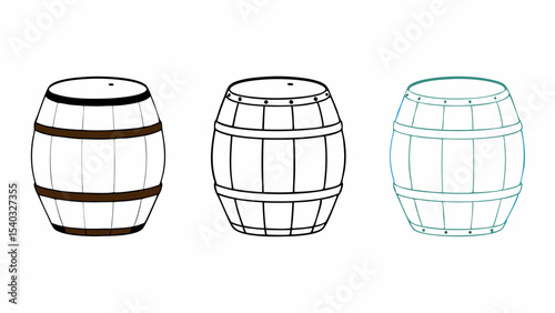 Three Wooden Barrels Line Art Illustrations