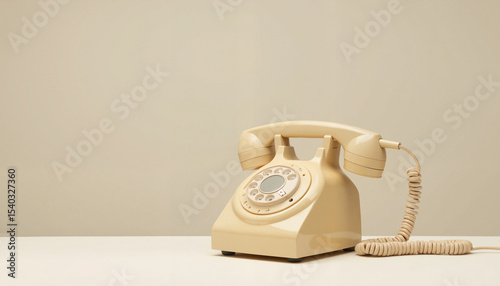 Vintage rotary telephone on a plain background with neutral tones  