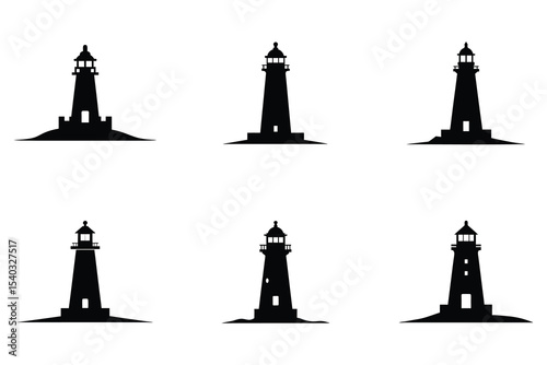 Lighthouse silhouette vector set, lighthouse icon silhouette bundle flat design