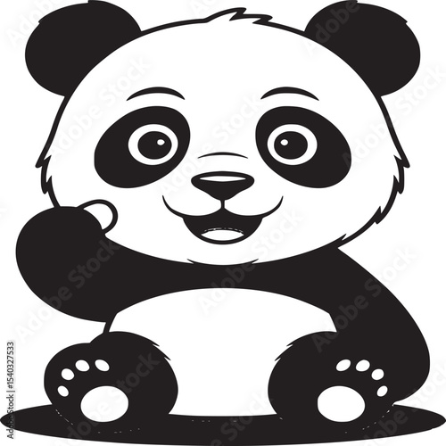 A cartoon panda sitting with a green object in its hand on a light green background illustration