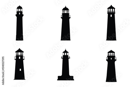 Lighthouse silhouette vector set, lighthouse icon silhouette bundle flat design