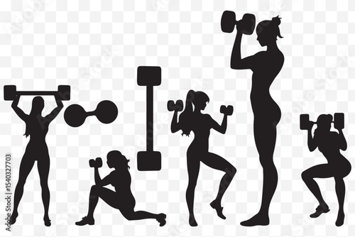 Vector silhouettes collection of active women people doing fitness exercises eps 10