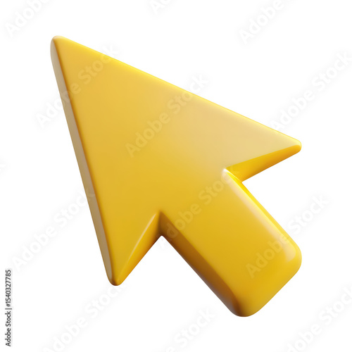 Glossy yellow computer cursor arrow pointing towards the upper right on black background