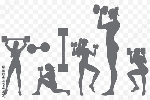 Vector silhouettes collection of active women people doing fitness exercises eps 10