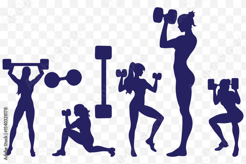 Vector silhouettes collection of active women people doing fitness exercises eps 10
