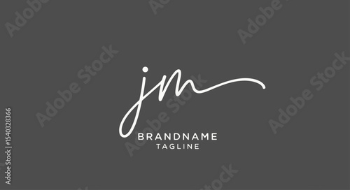 Elegant Signature-Style JM Logo with Brandname and Tagline on Dark Gray Background