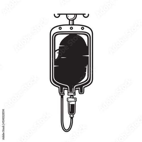 Vintage art silhouette of a blood transfusion iv drip bag commonly used in medical healthcare settings