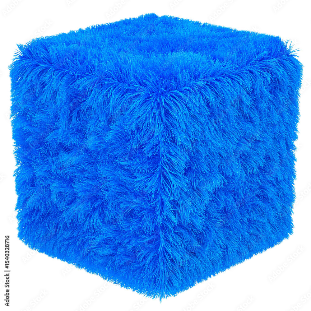 Fototapeta premium Blue abstract fluffy cube. 3d design element isolated on white background.