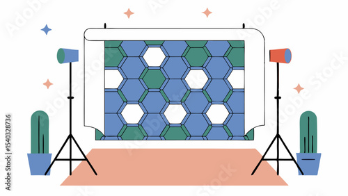 Studio Photography Setup with Hexagon Backdrop