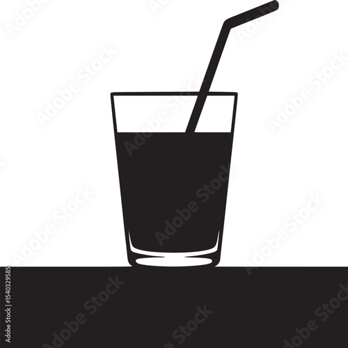 A minimalist illustration of a glass filled with a dark liquid and a straw on a dark surface