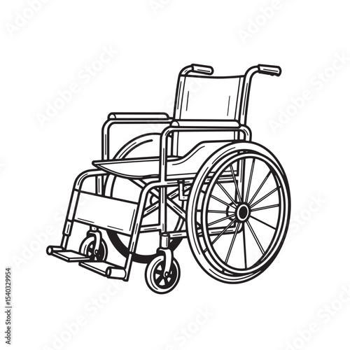 Vintage silhouette illustration of a wheelchair depicting mobility and disability symbolism in medical healthcare