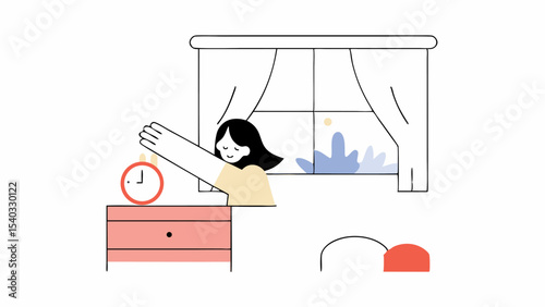 Woman Waking Up and Turning Off Alarm Clock