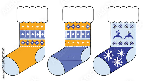Three Christmas Stockings with Festive Designs