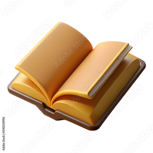Open illustrated book with yellow pages isolated on black background 3d render