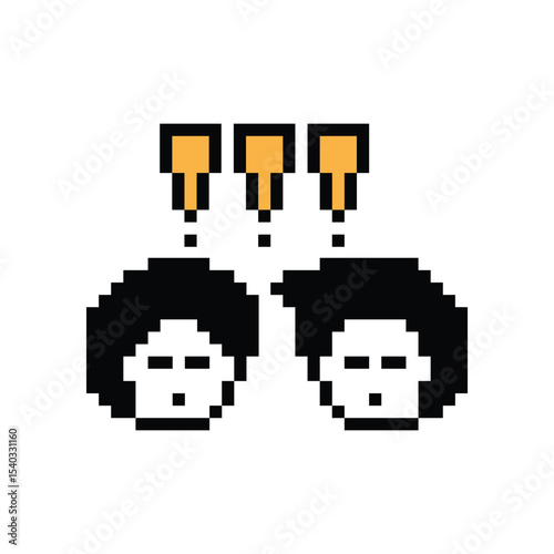 Cute pixel cartoon character man notice with exclamation mark decoration 8 bit male boy surprise idea exclamation alert cartoon pixel video game 8bit png vector.