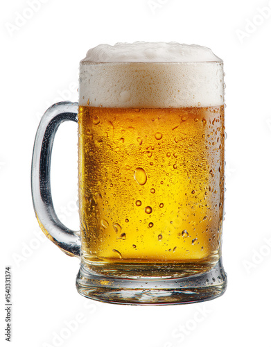 glass of golden lager beer isolated on white background
