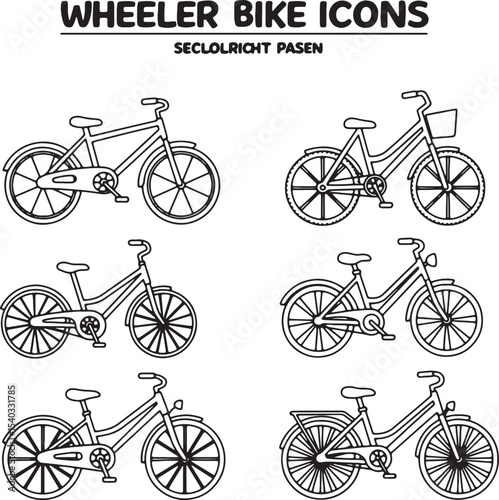 Collection of Six Wheeler Bike Icons Simple Line Drawings for Design Projects