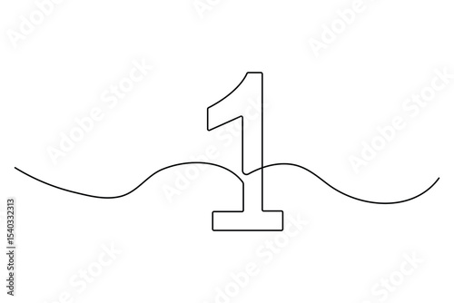 Continuous editable line drawing of number 1 in a minimal vector illustration style
