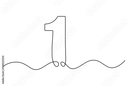 Continuous line vector design of number 1 with editable outline format
