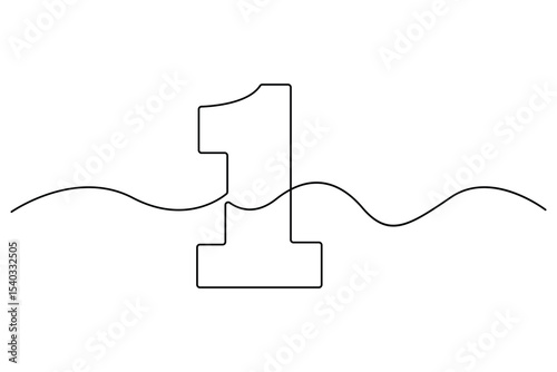 Continuous line vector design of number 1 with editable outline format
