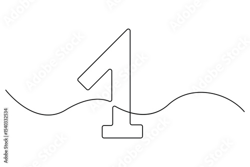 Continuous line vector design of number 1 with editable outline format
