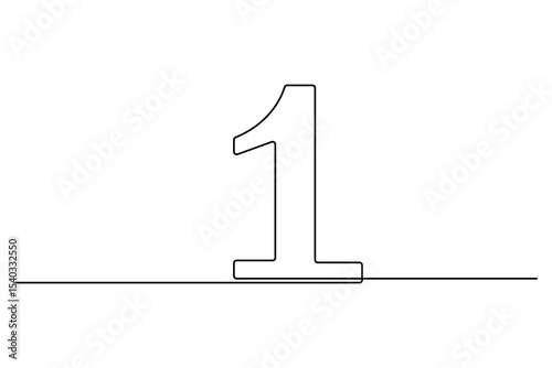 Continuous line vector design of number 1 with editable outline format
