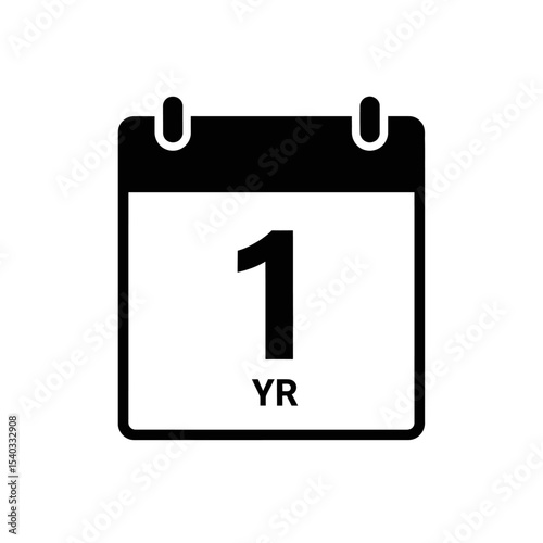 A black and white calendar icon showing the first year anniversary or a yearly event reminder image