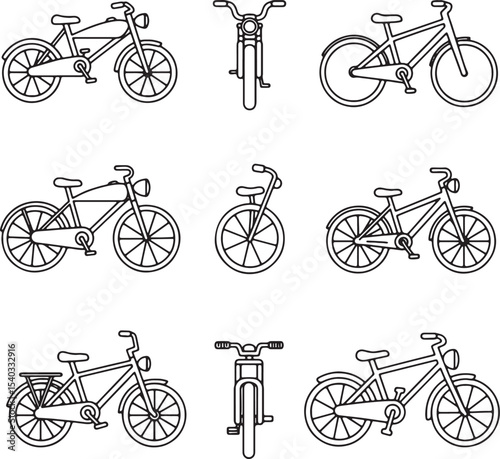 Collection of Classic Bicycle Line Drawings Vintage Bike Illustrations, Perfect for Design Projects