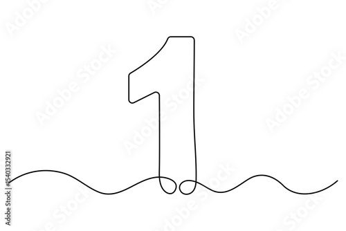Continuous line vector design of number 1 with editable outline format
