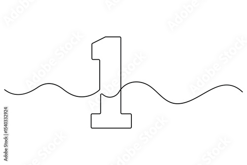 Continuous line vector design of number 1 with editable outline format
