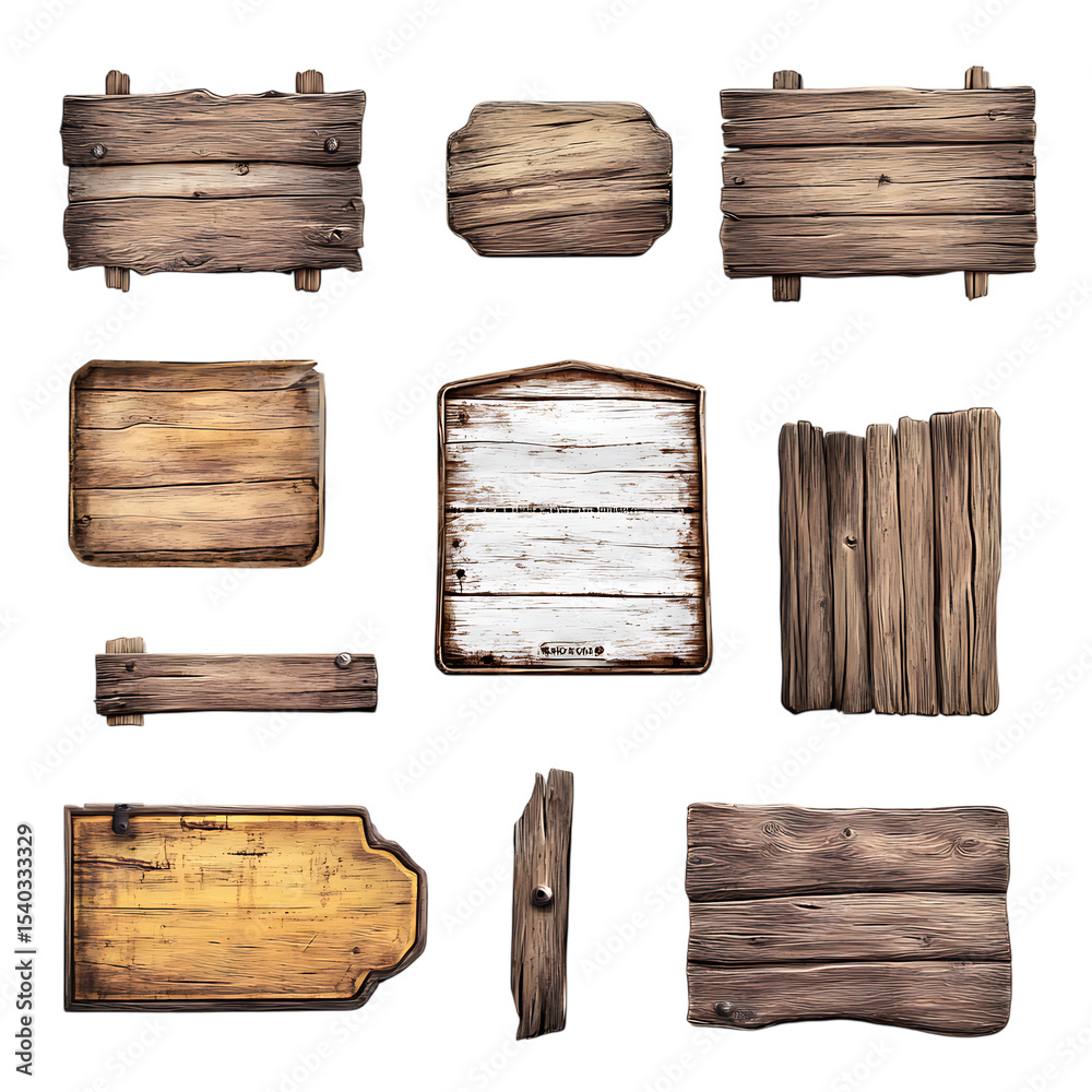 Naklejka premium Set of old wooden road sign png