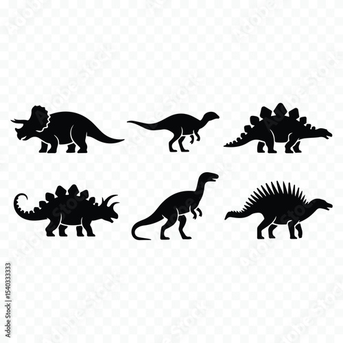 Six dinosaur silhouettes set illustration silhouette