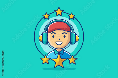A fun cartoon vector illustration of a smiling boy with a microphone, perfect for music and childhood themes