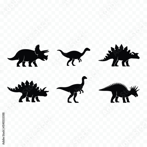 Six dinosaur silhouettes set illustration silhouette