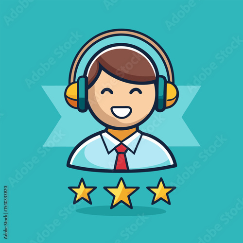 Cartoon illustration of a smiling business person with a headset, representing a call center customer service representative