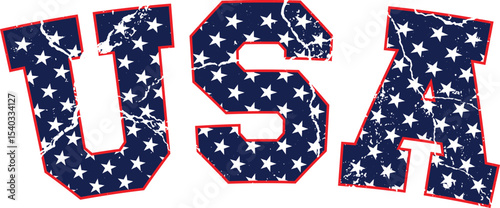 Usa text with american flag pattern isolated on transparent background