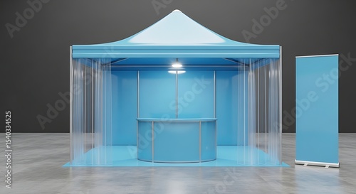 Light Blue Pop Up Exhibition Booth with Roll Up Banner