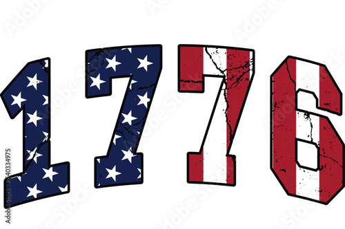 1776 with american flag design isolated on transparent background