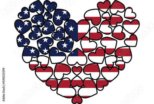 American flag hearts isolated on transparent background in heart shape