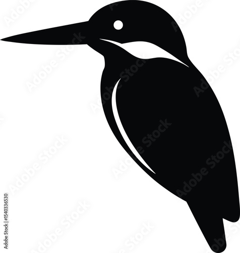 Common Kingfisher Bird silhouette vector art illustration and minimal black and white design