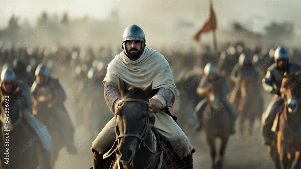 Arab islamic muslim soldier warrior riding horse fighting in medieval holy war crusade battle