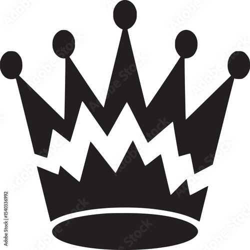 A stylized black crown with jagged edges and circular toppers on a white background simple design